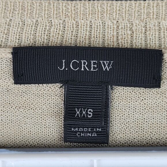 J Crew XXS Tan Yellow Piping 100% Merino Wool V-neck Pullover Sweater 993 - Picture 3 of 6